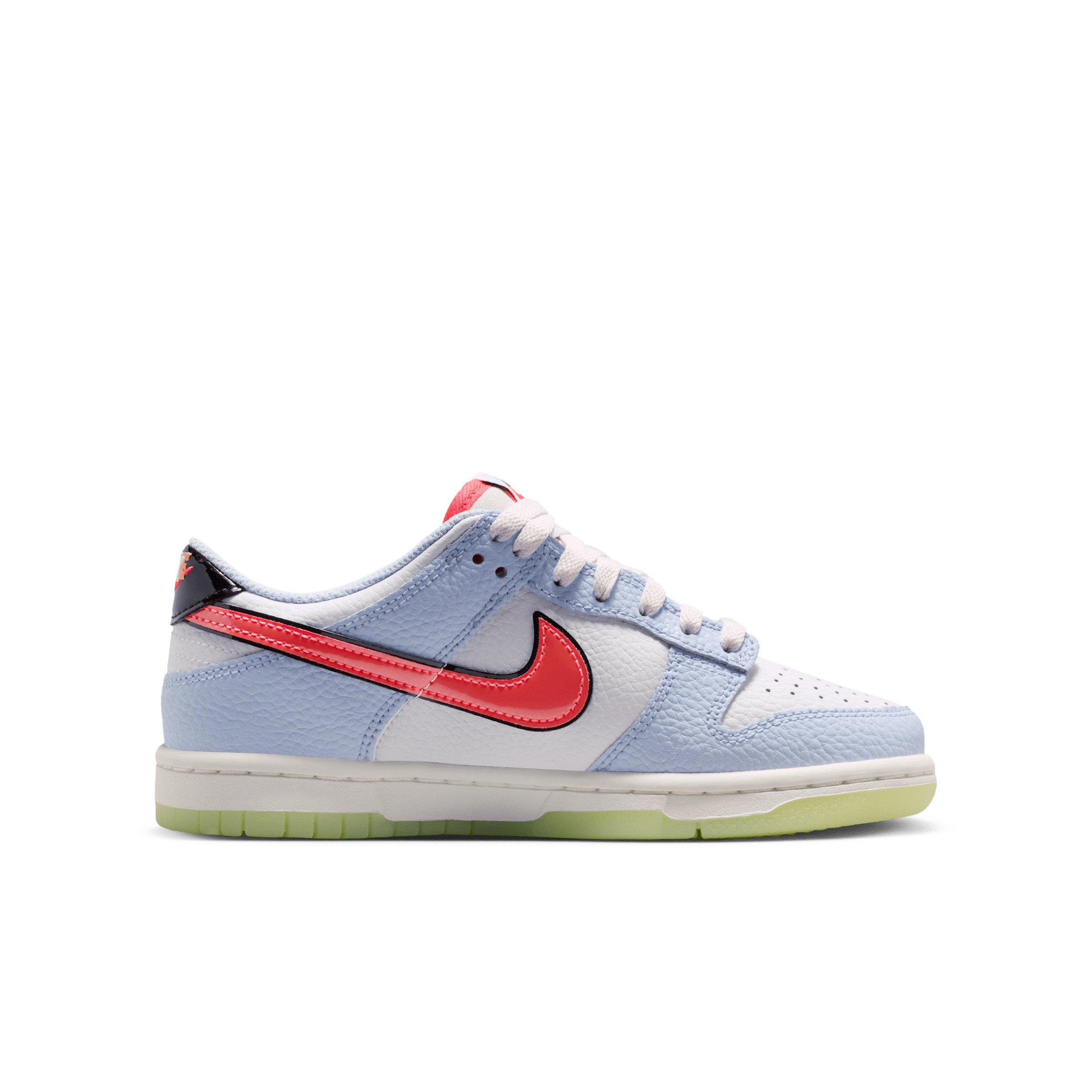 Nike Dunk Low "White/Hydrogen Blue/Black/Flash Crimson" Grade School Boys' Shoe - WHITE/BLUE/BLACK/CRIMSON